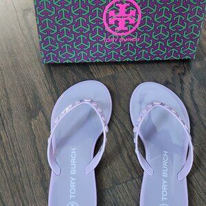 New Tory Burch jelly stud flip flops
